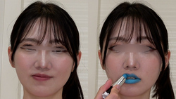 예쁜 리카 짱의 얼굴이 ... 새하얀 컬러 콘, 블루 립으로 희귀 변모!